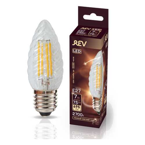 Лампа светодиодная REV FILAMENT свеча витая TC37 E27 7W, 2700K, DECO Premium, теплый свет в Санги Стиль